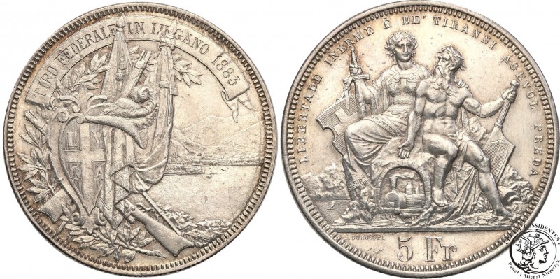 Switzerland
WORLD COINS

Schweiz. 5 francs 1883, Lugano 

Połysk, złotawa p...