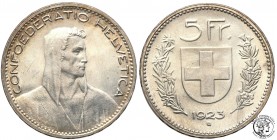 Switzerland
WORLD COINS

Schweiz. 5 francs 1923 B, Bern 

Wspaniale zachowana moneta. Połysk.Davenport 394

Details: 25,01 g Ag 
Condition: 1-...