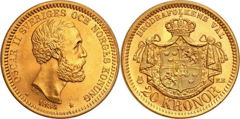 Sweden
WORLD COINS

Szwecja. Oskar II. (1872-1907). 20 koron (korun) 1884, Sz...