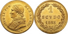 Vatican City
WORLD COINS

Vatican. Pius IX (1846- 1878) Scudi 1853 R, Rome 

Aw.: Popiersie w lewo i napis w otokuRw.: W wieńcu poziomy napis 1 S...