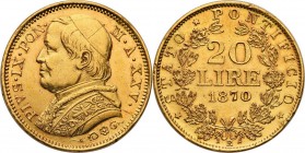 Vatican City
WORLD COINS

Vatican. Pius IX. 20 Lire 1870 

Menniczej świeżości egzemplarz. Wyraźne szczegóły, połysk, niewielkie zacięcie rantu.K...