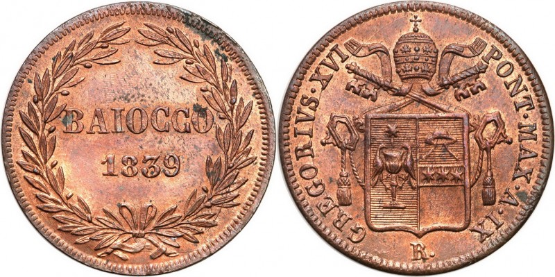 Vatican City
WORLD COINS

Vatican. Gregorio XVI (1831-1846). Baiocco 1839 R, ...