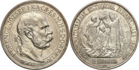 Hungary
WORLD COINS

Hungary. 5 koron (korun) 1907 KB, Kremnica, 

Wybite na 40-lecie koronacji Franciszka Józefa IDrobne ryski w tle.Herinek 779...