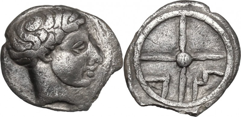 Celtic World. Gaul, Massalia. AR Obol, circa 390/86-218/5 BC. D/ Bare head of La...