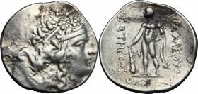 Celtic World. Celts in Eastern Europe. AR Tetradrachm, imitation of Thasos, after 148 BC. D/ Wreathed head of young Dionysos right. R/ Herakles standi...