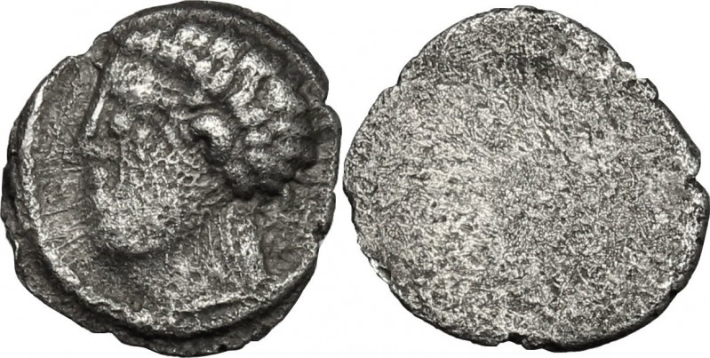 Greek Italy. Etruria, Populonia. AR As (Libella), 3rd century BC. D/ Male head l...