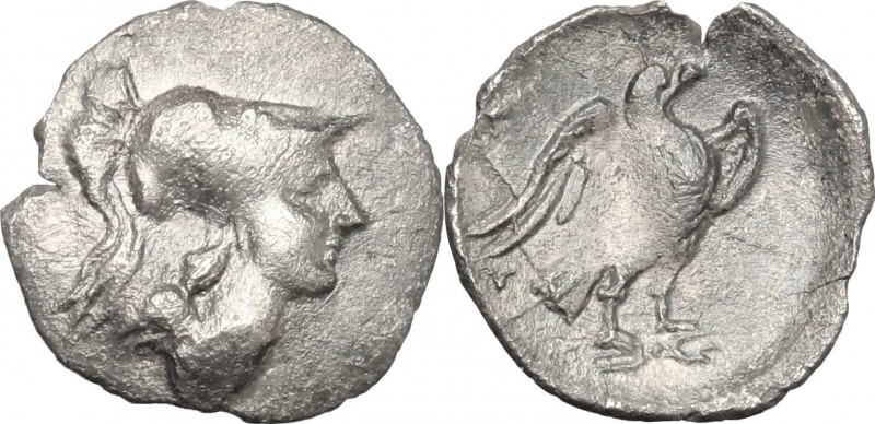 Greek Italy. Central Italy, Alba Fucens. AR Obol, c. 280-275 BC. D/ Head of Mine...
