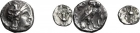 Greek Italy. Southern Apulia, Tarentum. Multiple lot of two (2) AR coins: AR Drachm 272-240 BC, Athena/Owl, HN Italy 1047-52, g. 311; AR Obol 280-228 ...