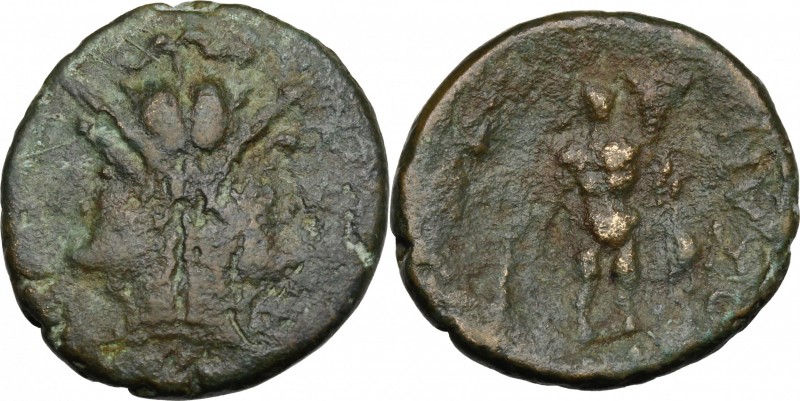 Greek Italy. Southern Apulia, Uxentum. AE 22.5 mm. (As), c. 125-90 BC. D/ Janifo...