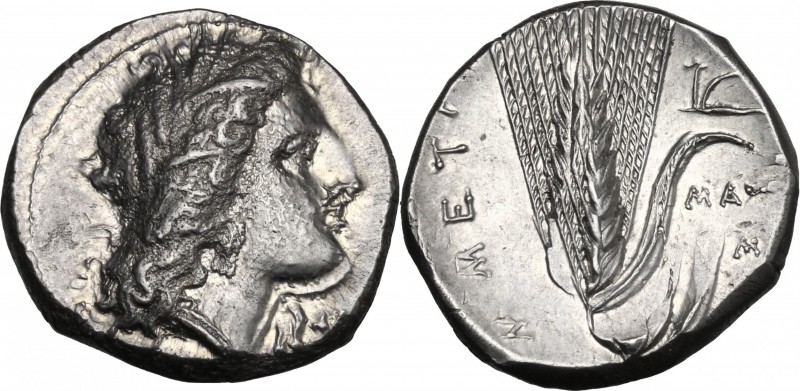 Greek Italy. Southern Lucania, Metapontum. AR Stater, circa 330-290 BC. D/ Head ...