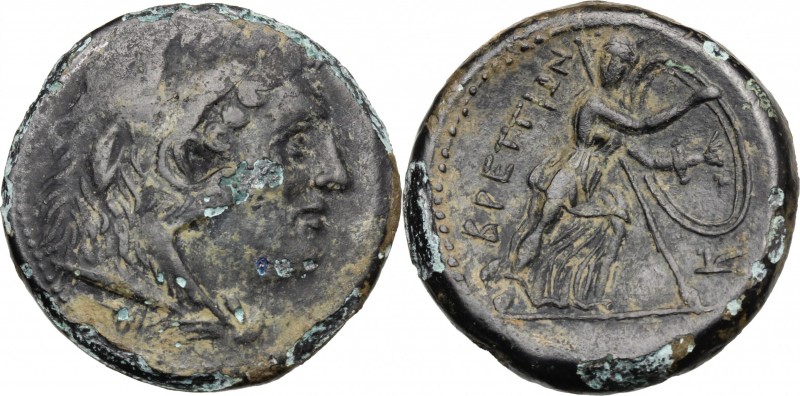 Greek Italy. Bruttium, Brettii. AE Double Unit-Didrachm, c. 211-208 BC. D/ Head ...