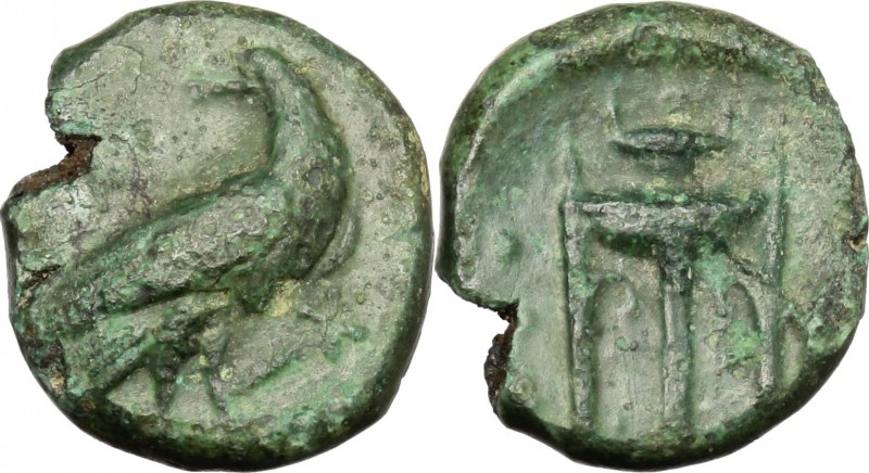 Greek Italy. Bruttium, Kroton. AE Hemiobol, c. 375-325 BC. D/ Eagle standing rig...