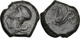 Sicily. Syracuse. Dionysios I (405-367 BC). AE Litra, 400-390 BC. D/ ΣYPA. Head of Athena left, wearing olive-wreathed Corinthian helmet. R/ Bridled h...