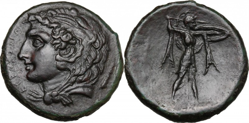 Sicily. Syracuse. Pyrrhos (278-276 BC). AE 23.5 mm. D/ ΣYPAKOΣIΩN. Head of Herak...