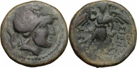 Sicily. Syracuse. AE 21 mm. Roman rule, after 212 BC. D/ Helmeted head of Ares right. R/ ΣI-PA-KO-ΣIΩN. Nike Bouthutousa kneeling facing on bull crouc...