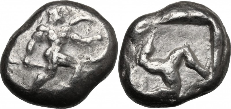 Greek Asia. Pamphylia, Aspendos. AR Stater, c. 465-430 BC. D/ Warrior advancing ...