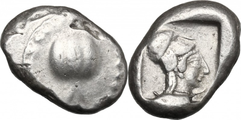 Greek Asia. Pamphylia, Side. AR Stater, c. 460-430 BC. D/ Pomegranate; dotted gu...