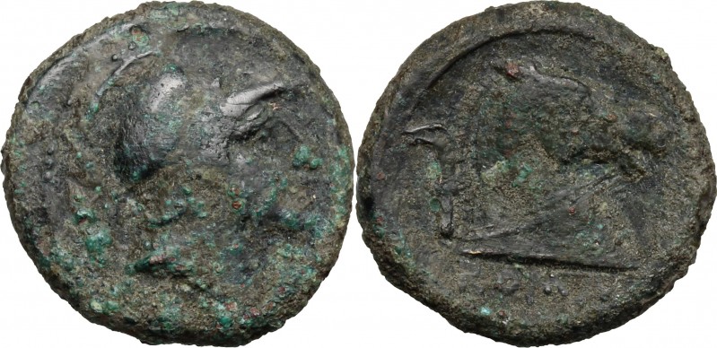 Anonymous. AE Litra, c. 241-235 BC. D/ Helmeted head of beardless Mars right. R/...