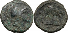 Anonymous. AE Litra, c. 241-235 BC. D/ Helmeted head of beardless Mars right. R/ Bridled horse's head right; behind, sickle; below, ROMA. Cr. 25/3. HN...