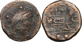 C series. AE Sextans, Sardinia, c. 211-208 BC. D/ Head of Mercury right; above, two pellets. R/ ROMA. Prow right; before, C; below, two pellets. Cr. 6...