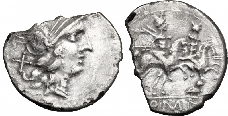 Owl series. AR Denarius, c. 194-190 BC. D/ Helmeted head of Roma right; behind, ...