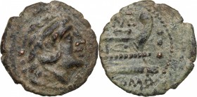 Q. Caecilius Metellus. Unofficial issue. AE Quadrans, after 82 BC. D/ Head of Hercules right: behind, three pellets; below neck truncation, club. R/ [...
