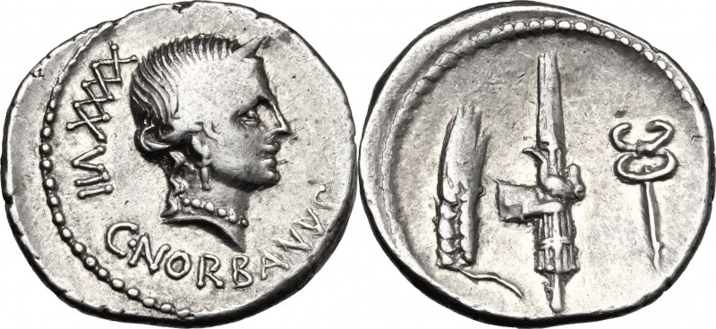 C. Norbanus. AR Denarius, 83 BC. D/ Diademed head of Venus right; behind, XXXXVI...