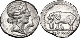 Q. Caecilius Metellus Pius. AR Denarius, 81 BC. D/ Diademed head of Pietas right; before, stork. R/ Elephant walking left; in exergue, Q.C.M.P.I. Cr. ...