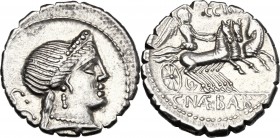 C. Naevius Balbus. AR Denarius serratus, 79 BC. D/ Diademed head of Venus right; behind SC. R/ Victory in triga right; above, numeral; in exergue, C. ...