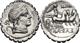 C. Naevius Balbus. AR Denarius serratus, 79 BC. D/ Diademed head of Venus right; behind SC. R/ Victory in triga right; above, XXXIIII; in exergue, C. ...