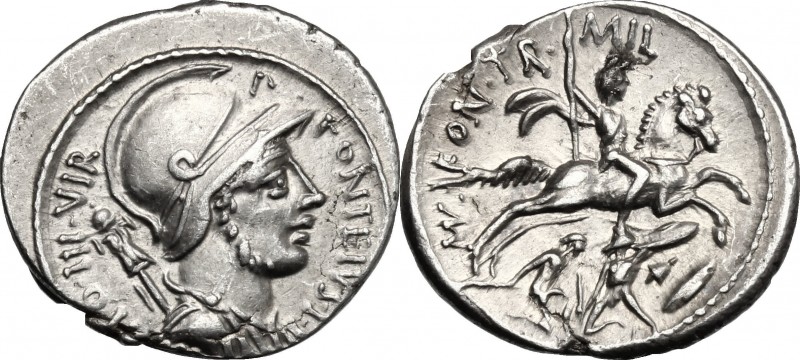 P. Fonteius P.f. Capito. AR Denarius, 55 BC. D/ P. FONTEIVS P.F. CAPITO III VIR....