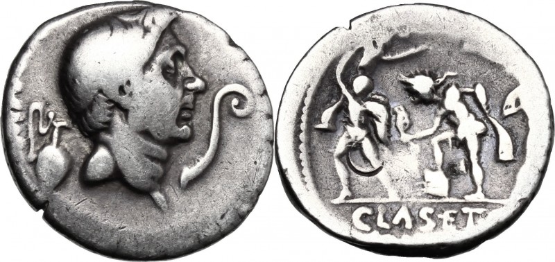 Sextus Pompeius . AR Denarius, 37-36 BC. Sicily. D/ [MAG PIVS IMP ITER]. Head of...