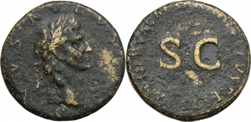 Divus Augustus (died 14 AD). AE Sestertius, restitution by Nerva. D/ DIVVS AVGVS...