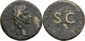 Divus Augustus (died 14 AD). AE Sestertius, restitution by Nerva. D/ DIVVS AVGVSTVS. Laureate head right. R/ IMP NERVA CAESAR AVGVSTVS REST around lar...