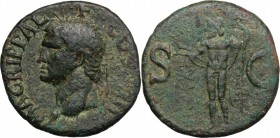 Agrippa (died 12 BC). AE As, struck under Caligula (37-41). D/ M AGRIPPA L F COS III. Head left, wearing rostral crown. R/ SC around field. Neptune st...