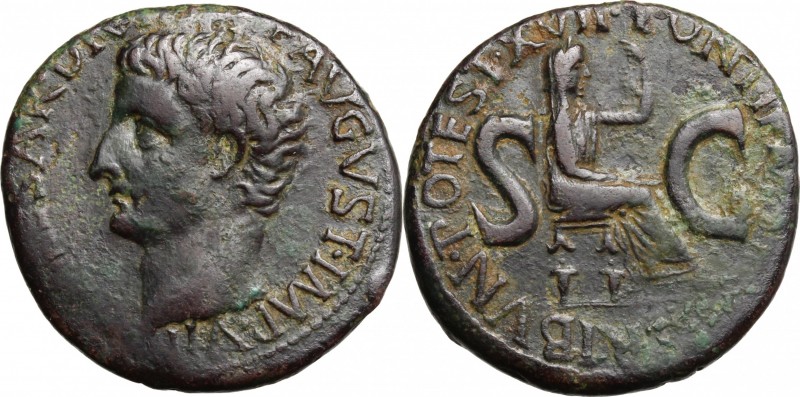 Tiberius (14-37 AD). AE As, 15-16 AD. D/ [TI CAE]SAR DIV[I AVG] F AVGVST IMP VII...