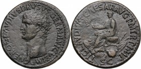 Nero Claudius Drusus, brother of Tiberius, father of Germanicus and Claudius (died 9 AD). AE Sestertius, struck under Claudius, 41-50 AD. D/ NERO CLAV...