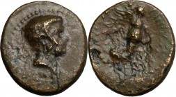 Britannicus, son of Claudius and Messalina (died 55 AD). AE 17 mm. Smyrna mint, Ionia. Struck c. 50-54 AD. D/ Bareheaded bust right. R/ Victory advanc...