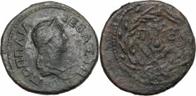Poppaea, second wife of Nero (died 65 AD). AE 27 mm. Perinthus mint, Thrace. D/ ΠOΠΠAIA ΣEBAΣTH. Draped bust right, wearing stephane. R/ Isis headdres...