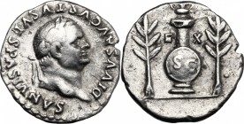Vespasian (Divus, died 79). AR Denarius, Rome mint. Struck under Titus. D/ DIVVS AVGVSTVS VESPASIANVS. Laureate head right. R/ E-X across field; round...