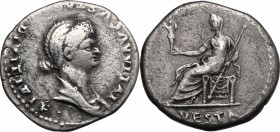 Julia Titi, daughter of Titus (died 90 AD). AR Cistophorus, Ephesus mint (or Rome for circulation in Asia). Struck under Domitian, 82 AD. D/ IVLIA AVG...