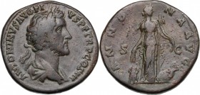 Antoninus Pius (138-161). AE Sestertius, 140-144 AD. D/ ANTONINVS AVG PIVS P P TR P COS III. Laureate, draped and cuirassed bust right. R/ ANNONA AVG ...