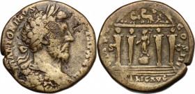 Marcus Aurelius (161-180). AE Sestertius, 172-173 AD. D/ M ANTONINVS AVG TR P XXVII. Laureate and cuirassed bust right. R/ RELIG AVG (in exergue) IMP ...