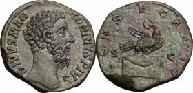 Divus Marcus Aurelius (died 180 AD). AE Sestertius, Consecration issue. D/ DIVVS M ANTONINVS PIVS. Bare head right. R/ CONSECRATIO SC. Aquila standing...