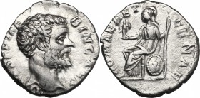 Clodius Albinus as Caesar (193-195). AR Denarius, Rome mint. D/ D CL SEPT ALBIN CAES. Bare head right. R/ ROMAE AETERNAE. Roma seated left, holding pa...