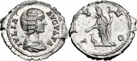 Julia Domna, wife of Septimius Severus (died 217 AD). AR Denarius, Rome mint. D/ IVLIA AVGVSTA. Draped bust right. R/ IVNO. Juno veiled standing left,...