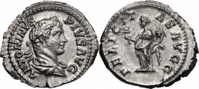 Caracalla (198-217). AR Denarius, 201-206 AD. D/ ANTONINVS PIVS AVG. Laurete and draped bust right. R/ FELICITAS AVGG. Felicitas standing left, holdin...