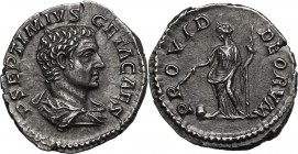 Geta as Caesar (198-209). AR Denarius, 203-209 AD. D/ P SEPTIMIVS GETA CAES. Bare-headed and draped bust right. R/ PROVID DEORVM. Providentia standing...