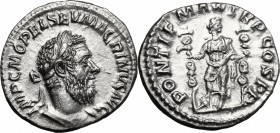 Macrinus (217-218). AR Denarius, 217 AD. D/ IMP C M OPEL SEV MACRINVS AVG. Laureate and cuirassed bust right. R/ PONTIF MAX TR P COS PP. Fides standin...