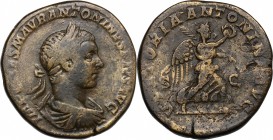 Elagabalus (218-222). AE Sestertius, 219 AD. D/ IMP CAES M AVR ANTONINVS PIVSAVG. Laureate, draped and cuirassed bust right. R/ VICTORIA ANTONINI AVG ...